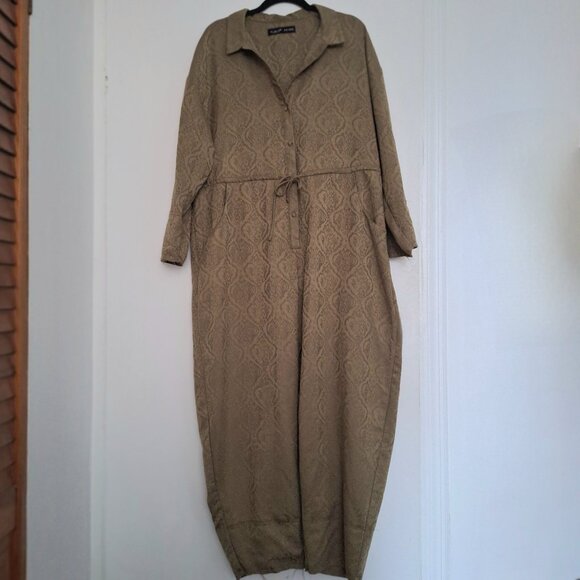 Urban Outfitters Pants - Urban Outfitters Jacquard Jumpsuit Olive Green Satin with Pockets Size M